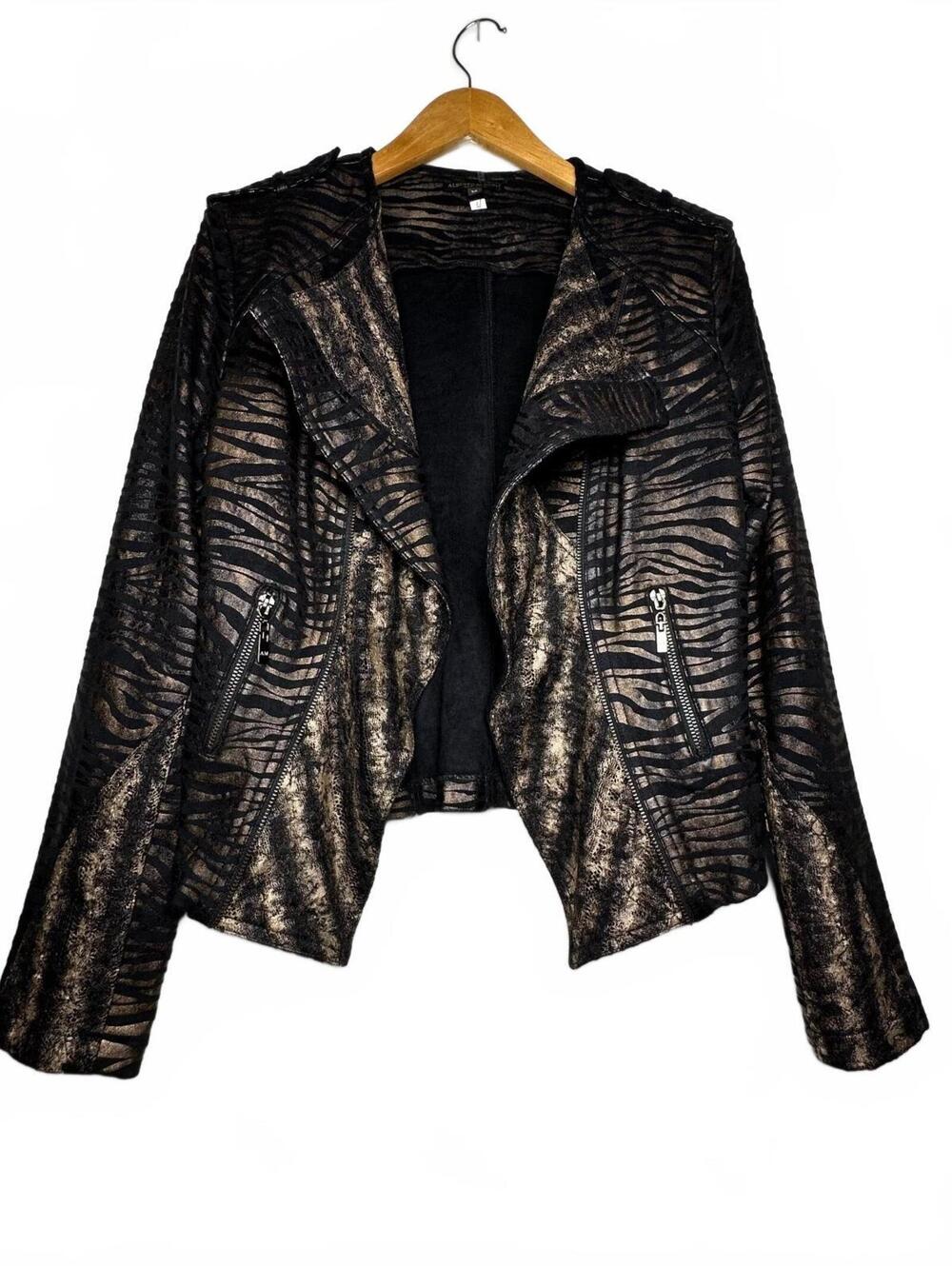 Alberto Makali Metallic Zebra Faux Leather Draped Jacket M